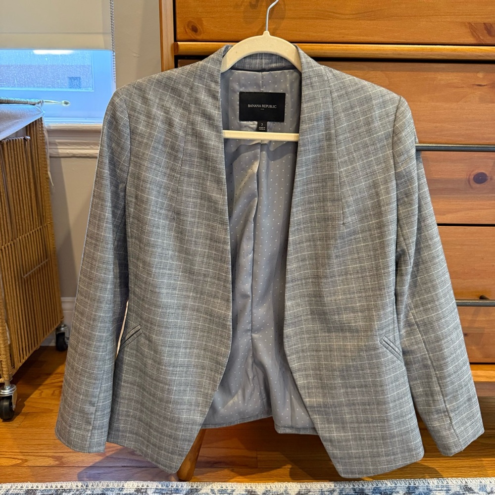 Banana Republic Gray Plaid Blazer Jacket